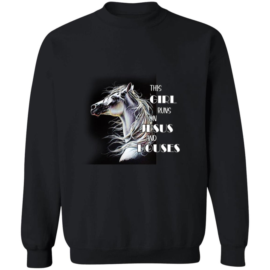 This girl runs on jesus and horses G180 Crewneck Pullover Sweatshirt  8 oz.